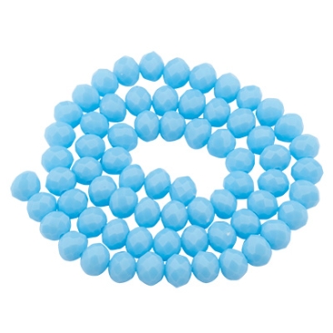 Strand of glass facet rondel, 8 x 6 mm, light blue opaque, length of the strand approx. 40 cm