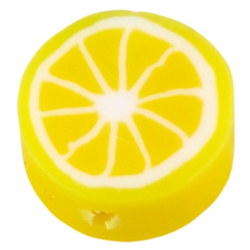Polymeerklei kraal Lemon, geel, 10 x 4,5 mm, gat: 1 mm