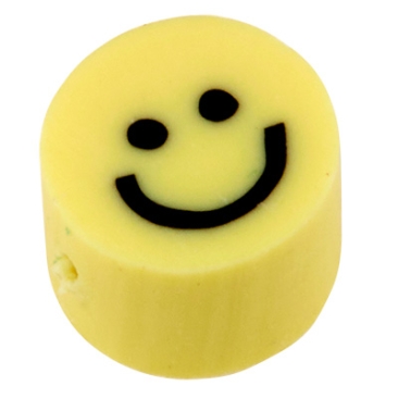 Perle Polymer Clay Smiley, jaune, 5 x 3 mm, perçage : 1 mm