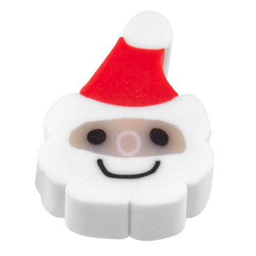 Polymer Clay Bead Father Christmas, white and red, 12x10x5 mm