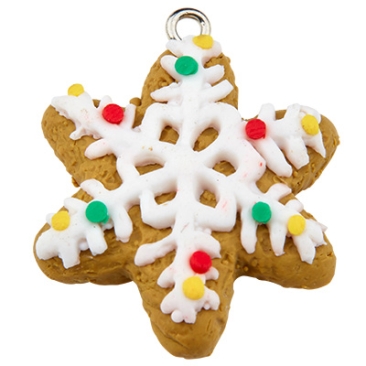 Polymer Clay Pendant Cookie in Snowflake Shape, 34x27,5x7 mm