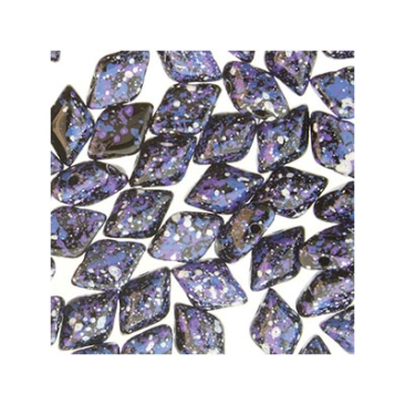 Matubo Gemduo beads, 8 x 5 mm, colour: Jet Indigo Confetti, tube with approx. 8 gr.