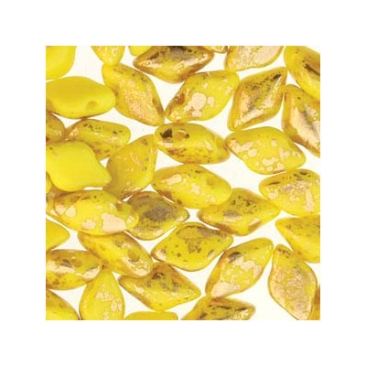 Matubo Gemduo beads, 8 x 5 mm, colour: Gold Splash Lemon Opaque, tube with approx. 8 gr.