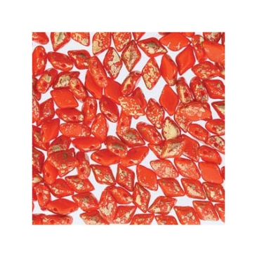 Matubo Gemduo beads, 8 x 5 mm, colour: Gold Splash Orange Opaque, tube with approx. 8 gr.