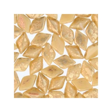 Matubo Gemduo beads, 8 x 5 mm, colour: Gold Splash Ivory Opaque, tube with approx. 8 gr.