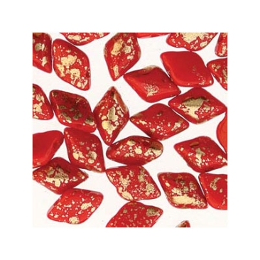 Matubo Gemduo beads, 8 x 5 mm, colour: Gold Splash Red Opaque, tube with approx. 8 gr.