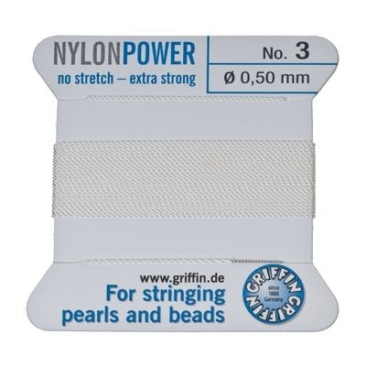 Fil perlé, Nylon Power, 0,50 mm, blanc, 2 m