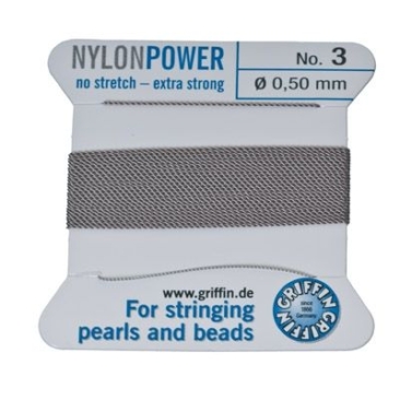 Fil perlé, Nylon Power, 0,50 mm, gris, 2 m