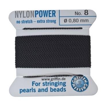 Beaded cord, nylon power, 0.80 mm, black, 2 m