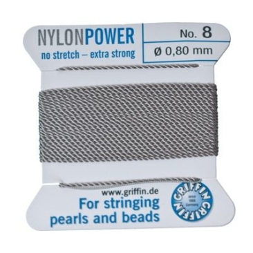 Fil perlé, Nylon Power, 0,80 mm, gris, 2 m