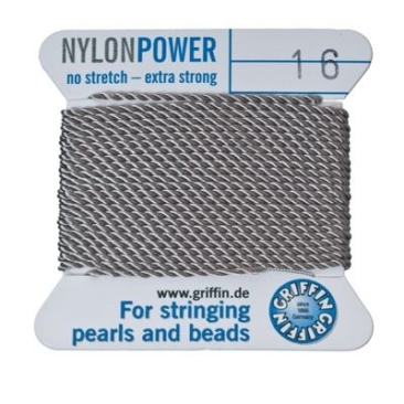 Fil perlé, Nylon Power, 1,05 mm, gris, 2 m