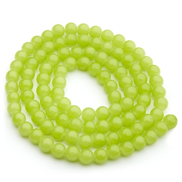 Perles de verre, jadelook, boule, light green, diamètre 4 mm, écheveau d'environ 200 perles