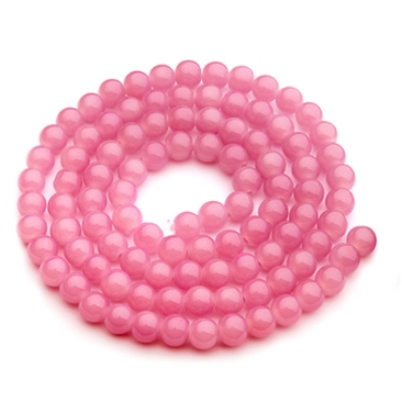 Perles de verre, jadelook, boule, rose, diamètre 4 mm, écheveau d'environ 200 perles