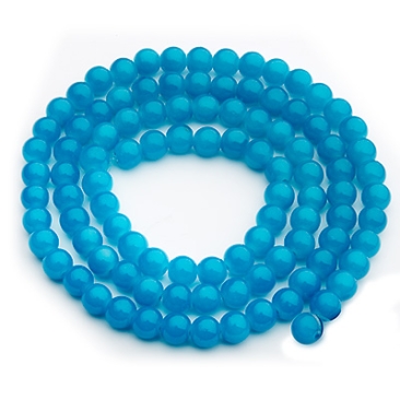 Glass beads, Jade look, Ball, capri blue, Diameter 4 mm, strand with approx. 200 beads