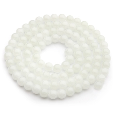 Perles de verre, jadelook, boule, blanc, diamètre 4 mm, écheveau d'environ 200 perles
