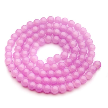 Perles de verre, jadelook, boule, violet clair, diamètre 4 mm, écheveau d'environ 200 perles