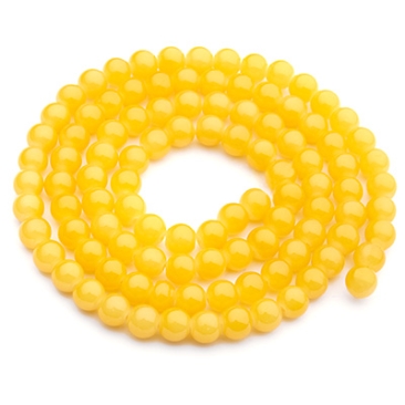 Perles de verre, jadelook, boule, jaune, diamètre 4 mm, écheveau d'environ 200 perles
