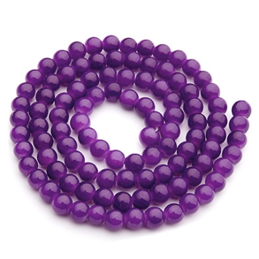 Glass beads, jade look, ball, purple, diameter 4 mm, strand with approx. 200 beads