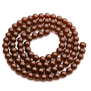 Perles de verre, jadelook, boule, marron, diamètre 4 mm, écheveau d'environ 200 perles