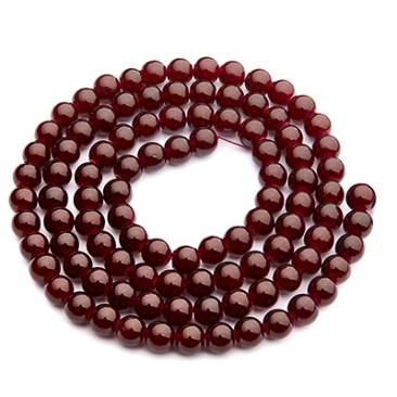 Perles de verre, jadelook, boule, brun foncé, diamètre 4 mm, écheveau d'environ 200 perles
