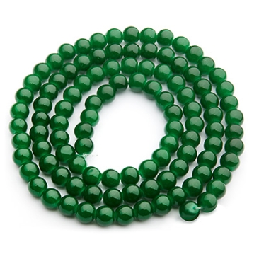 Glaskralen, jade look, bol, groen, diameter 6 mm, streng met ca. 130 kralen