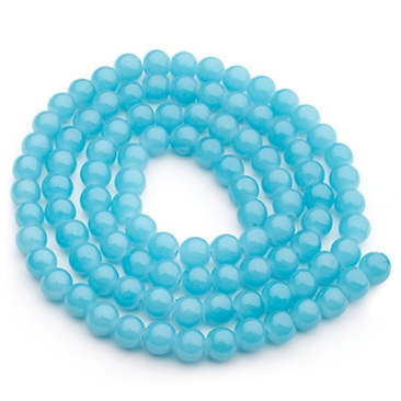 Perles de verre, jadelook, boule, aqua, diamètre 6 mm, écheveau d'environ 130 perles