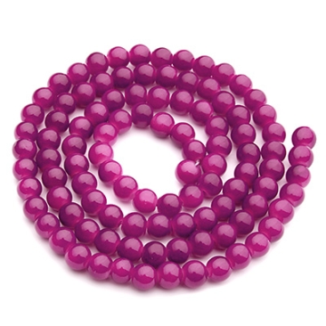 Perles de verre, jadelook, boule, magenta, diamètre 6 mm,écheveau d'environ 130 perles