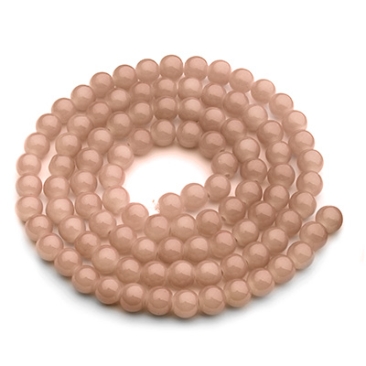 Glass beads, jade look, ball, light brown, diameter 6 mm, strand with approx. 130 beads