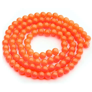 Glass beads, jade look, ball, orange, diameter 8 mm, strand with approx. 100 beads
