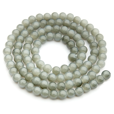 Glass beads, jade look, ball, grey diameter 8 mm, strand with approx. 100 beads