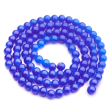 Glass beads, jade look, ball, blue, diameter 8 mm, strand with approx. 100 beads