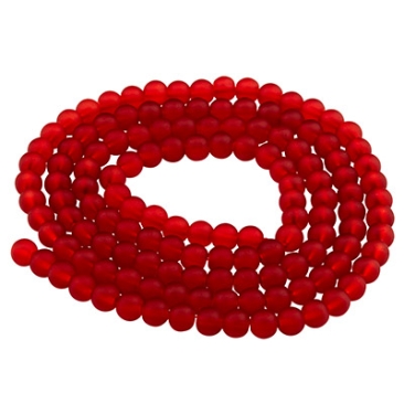 Perles de verre, givrées, boule, rouge, diamètre 4 mm, écheveau d'environ 200 perles