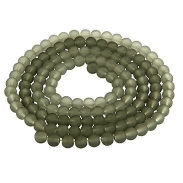 Perles de verre, givrées, boule, grises, diamètre 4 mm, écheveau d'environ 200 perles