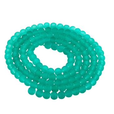 Perles de verre, givrées, boule, vert turquoise, diamètre 4 mm, écheveau d'environ 200 perles