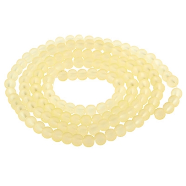 Perles de verre, givrées, boule, jaune pastel, diamètre 4 mm, écheveau d'environ 200 perles