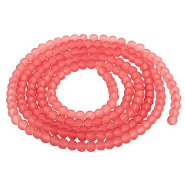Glass beads, frosted, ball, salmon, diameter 4 mm, strand with approx. 200 beads