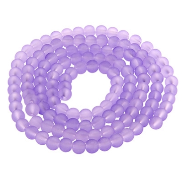 Perles de verre, givrées, boule, violet clair, diamètre 4 mm, écheveau d'environ 200 perles