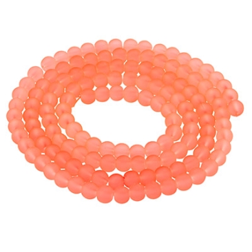 Perles de verre, givrées, boule, orange clair, diamètre 4 mm, écheveau d'environ 200 perles