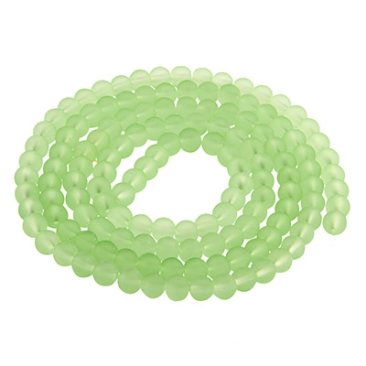 Perles de verre, givrées, boule, vert pastel, diamètre 4 mm, écheveau d'environ 200 perles