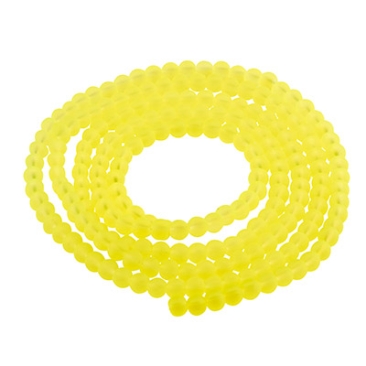 Glass beads, frosted, ball, neon yellow, diameter 4 mm, strand with approx. 200 beads
