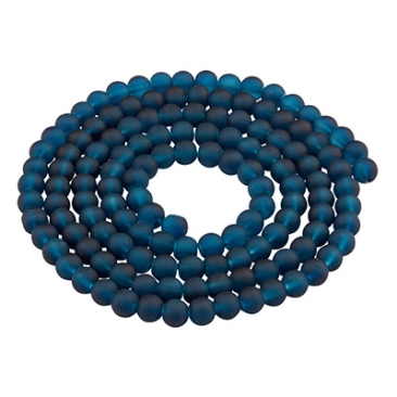 Perles de verre, givrées, boule, marine, diamètre 4 mm, écheveau d'environ 200 perles