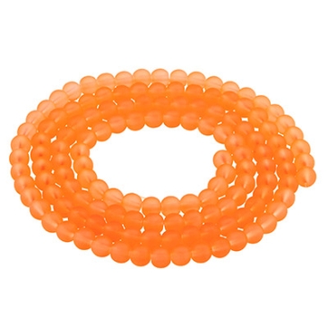 Glass beads, frosted, ball, orange, diameter 4 mm, strand with approx. 200 beads