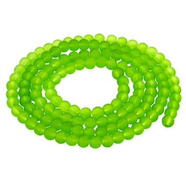 Perles de verre, givrées, boule, vert clair, diamètre 4 mm, écheveau d'environ 200 perles