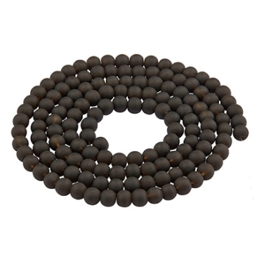 Perles de verre, givrées, boule, noir, diamètre 4 mm, écheveau d'environ 200 perles