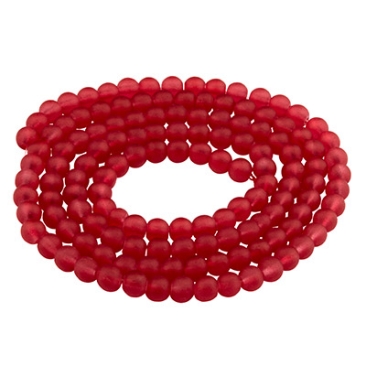 Perles de verre, givrées, boule, rouge clair, diamètre 4 mm, écheveau d'environ 200 perles