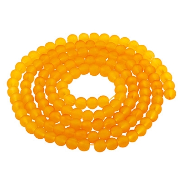 Glass beads, frosted, ball, dark yellow, diameter 6 mm, strand with approx. 140 beads