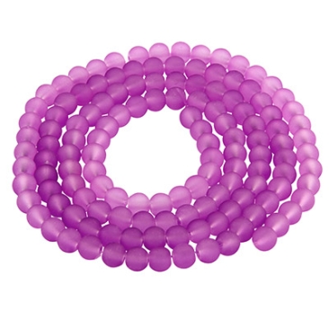 Perles de verre, givrées, boule, violet, diamètre 6 mm, écheveau d'environ 140 perles
