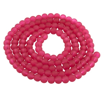 Glass beads, frosted, ball, raspberry, diameter 6 mm, strand with approx. 140 beads