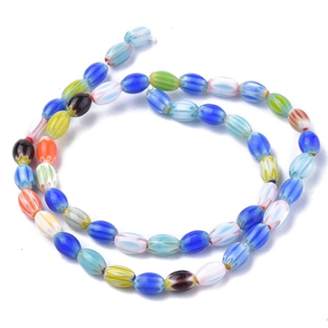 Handmade Millefiori glass beads strand ,Olive, multicolour, 8 x 6 mm, length approx. 35 cm