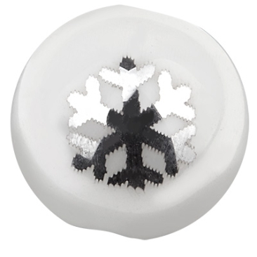 Glasperle, Kugel, Durchmesser 10 mm, weiß opak, Muster: Schneeflocke, galvanisiert